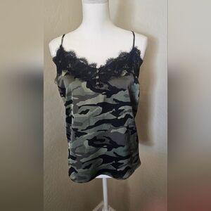 No Boundaries Camouflage Cami with Black Lace